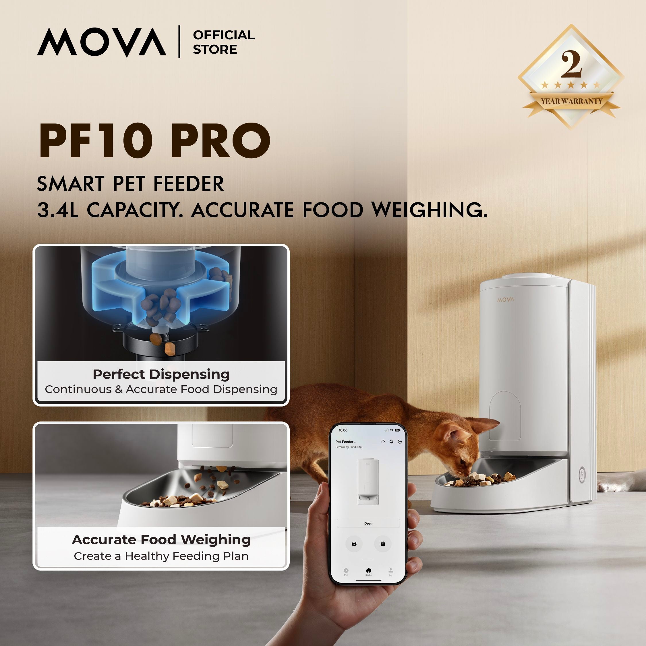 MOVA PF10 Pro Smart Pet Feeder | 3.4L Food Capacity | Food Bowl Weight Scale | Smart APP Control 【2 Years Warranty】