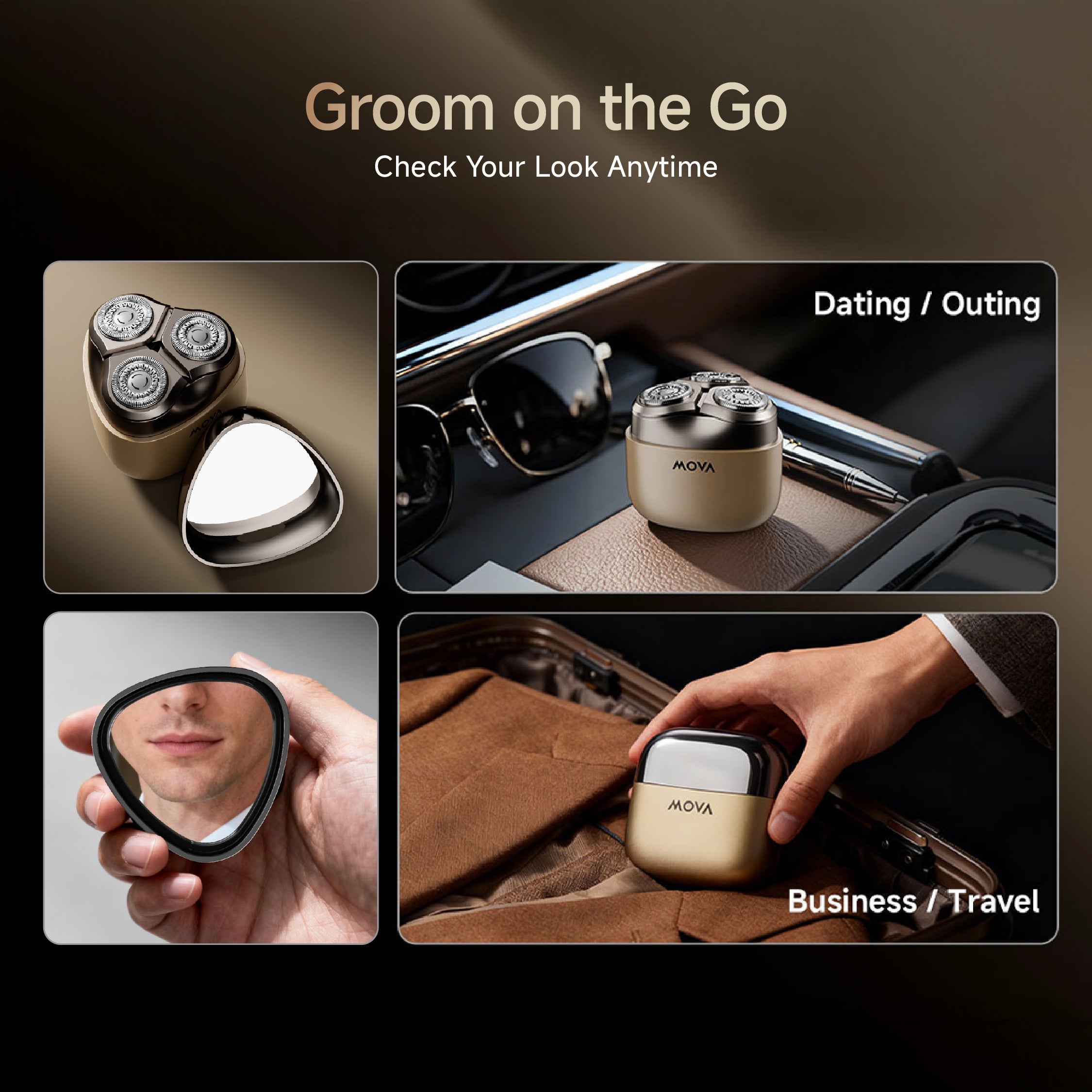 MOVA R3000 Portable Luxury Mini Electric Shaver with Build in Mirror