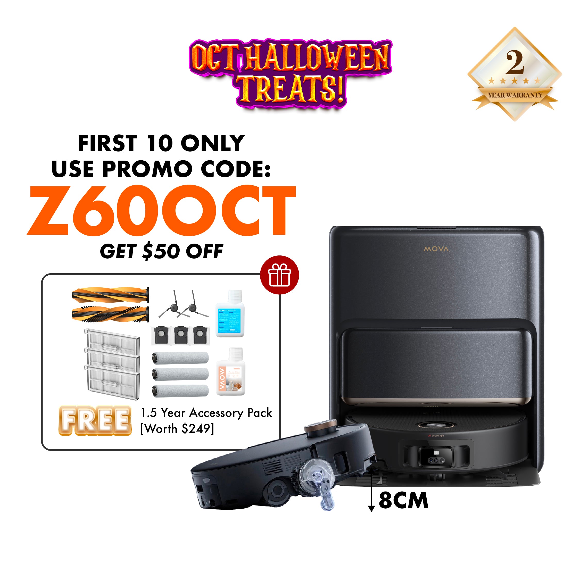 【GRAND LAUNCH】MOVA Z60 Ultra Roller Robot Vacuum Cleaner | Roller Mopping | 8cm Obstacle Climb | 28000Pa Suction Power